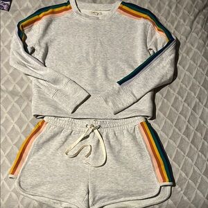 Madewell Gray Sweatshirt and Shorts Set with Rainbow Stripes